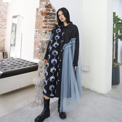 Women Stitching Mesh Long Sleeve Dress