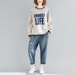 Women Letter Print Loose Casual Sweatshirt