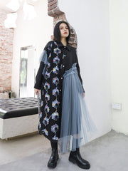 Women Stitching Mesh Long Sleeve Dress