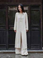 Ethnic Style Single-Breasted Stand-Collar Midi Dress