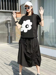 Round Neck Embroidery Small Flowers T-Shirt Tops