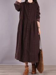 Retro Loose Single Breasted Midi Dress