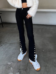 Casual Solid Color High-Waisted Skinny Leg Jeans