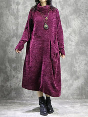 Loose Vintage Split-joint With-pockets Long Dress