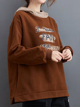Women Plus Velvet Print Stitching Hooded Sweatshirt