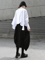 Lapel Irregular Arc Super Wide Hem Blouses Shirt Top