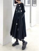 Loose Polka-Dot Round Neck Casual Maxi Dress