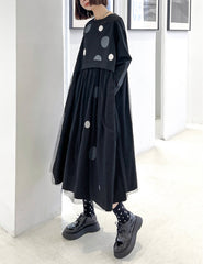 Loose Polka-Dot Round Neck Casual Maxi Dress