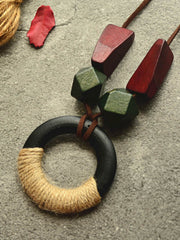 Vintage Circle Geometry Wooden Necklace