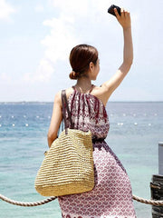 Simple Solid Hand-woven Straw Shoulder Bag