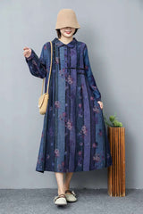 Vintage Lapel Printed Half Cardigan Midi Dress