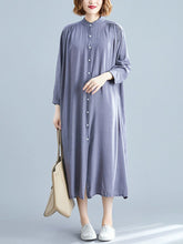 Simple Solid Color Cardigan Shirt Midi Dress