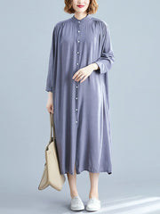 Simple Solid Color Cardigan Shirt Midi Dress