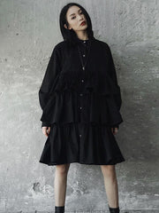 Black Split-joint Falbala Long Shirt Dress