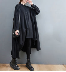 Solid Color Lapel Irregular Shirt Midi Dress