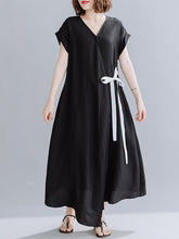 V-Neck Short Sleeves Solid Maxi Dress