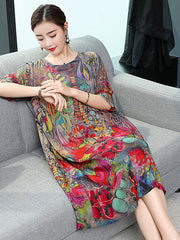 Casual National Style Mulberry Silk Long Dress