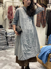 Loose Solid Stand Collar Midi Dress