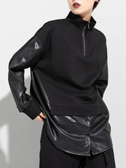 Women Stitching Zipper Stand Collar Sweatshirt