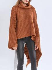 Ladies Pullover High Neck Simple Loose Casual Sweater