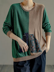 Retro Color Blocking Loose Sweater
