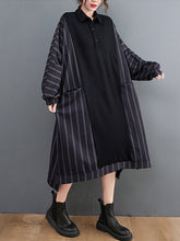 Striped Splicing Bat Sleeve Loose Midi Dress