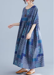 Loose Print Short Sleeve Midi Dress