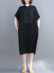 Loose Striped Split-Joint Midi-Dress