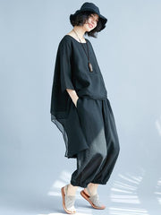 Black Loose Comfortable Cotton Suits