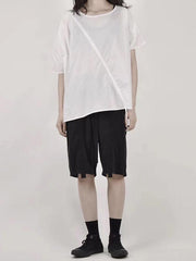 White&Black Asymmetric Drawstring T-Shirt