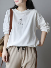 Loose Casual Printed Long Sleeve Round Neck T-Shirt