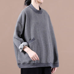Women Loose Striped High Neck Bottoming Sweatshirt