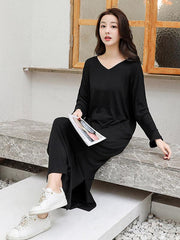 Comfortable Solid Color Loose V-Neck Pajamas