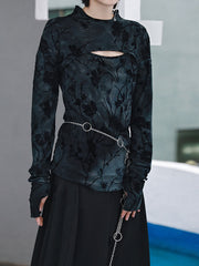 Women Hollow Printed Long Sleeve T-Shirt