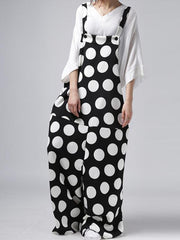 Casual Loose Polka Dot Square Collar Sleeveless Wide Legs Jumpsuit