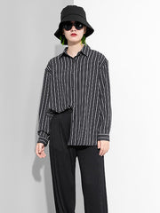 Women Striped Irregular Long Sleeve Shirt