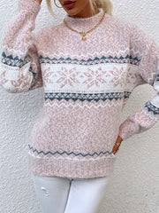 Retro Printed Knitted Christmas Half Neck Sweater