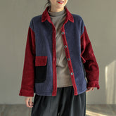 Retro Collision Color Single-Breasted Square Collar Coat