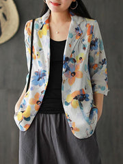 Loose Ramie Floral Printed Suit Outwear