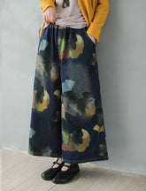 Retro Loose Denim Print Wide-Leg Pants