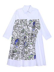 Retro Lapel Printing Loose Thin Dress