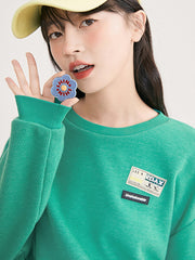 Designed Solid Long Sleeve Short Sweatshirt