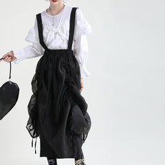 High Waist Drawstring Suspender Skirt