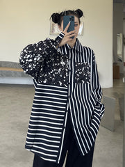 Loose Striped Printed Long Sleeve Blouses