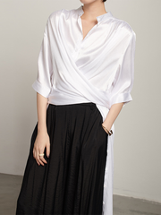 Women V-Neck Solid Color Irregular Shirt Dress