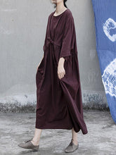 Loose Three-Quarter Sleeve Lace-Up Dress