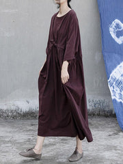 Loose Three-Quarter Sleeve Lace-Up Dress