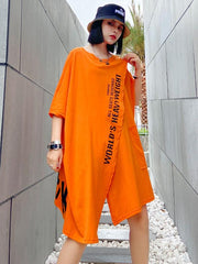 Cropped Letter Print Split-Front Round-Neck T-Shirt