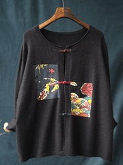 Vintage Jacquard Disc Buckle Sweater Cardigan