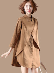 Long Sleeves Cropped Solid Shirt Dress